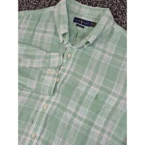 Polo Ralph Lauren Linen Shirt Mens XXL Green Plaid Long Sleeve Button Up Preppy